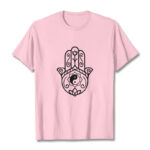 Buddha Stones Hamsa Hand Yin Yang Pattern Om Symbol Tee Cotton T-shirt - LightPink - 2XL - image 13