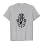 Buddha Stones Hamsa Hand Yin Yang Pattern Om Symbol Tee Cotton T-shirt - LightGrey - 2XL - image 20