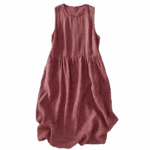 Buddha Stones Casual Plain Handmade Plaid Midi Dress Cotton Sleeveless Dress With Pockets - image 8