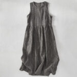 Buddha Stones Casual Plain Handmade Plaid Midi Dress Cotton Sleeveless Dress With Pockets - DimGray - US14，UK/AU18，EU46 (2XL) - image 9