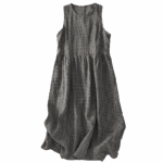 Buddha Stones Casual Plain Handmade Plaid Midi Dress Cotton Sleeveless Dress With Pockets - image 16