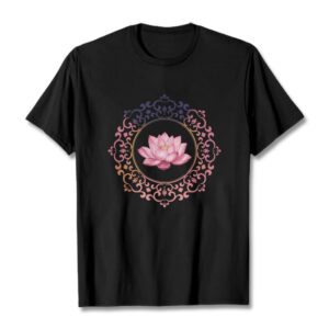 Buddha Stones Mandala Pink Lotus Pattern Tee Cotton T-shirt - Black - 2XL - image 1