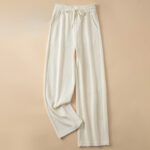 Buddha Stones Women's Fall Pure Color Wide Leg Cotton Pants With Pockets - OldLace - US14，UK/AU18，EU46 (4XL) - image 15