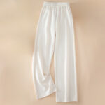 Buddha Stones Women's Plain High Waist Design Wide Leg Cotton Pants With Pockets - image 5