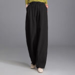 Buddha Stones Women's Casual Vintage Plain Drawstring Carrot Design Cotton Linen Pants With Pockets - image 9