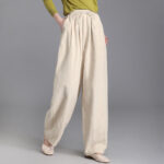 Buddha Stones Women's Casual Vintage Plain Drawstring Carrot Design Cotton Linen Pants With Pockets - Beige - US6，UK/AU10，EU38 (L) - image 1