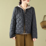 Buddha Stones Women's Fall Plain Diamond Quilted Design Cotton Thermal Jacket With Pockets - image 19