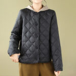 Buddha Stones Women's Fall Plain Diamond Quilted Design Cotton Thermal Jacket With Pockets - image 17