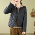 Buddha Stones Women's Fall Plain Diamond Quilted Design Cotton Thermal Jacket With Pockets - Black - US8-10，UK/AU12-14，EU40-42 (2XL) - image 14