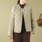 Buddha Stones Women's Fall Plain Diamond Quilted Design Cotton Thermal Jacket With Pockets - image 24
