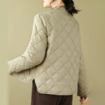 Buddha Stones Women's Fall Plain Diamond Quilted Design Cotton Thermal Jacket With Pockets - image 23