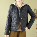 Buddha Stones Women's Fall Plain Diamond Quilted Design Cotton Thermal Jacket With Pockets - image 18