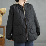 Buddha Stones Women's Casual Plain Zipper Design Cotton Jacket With Pockets - Black - US14，UK/AU18，EU46 (4XL) - image 11