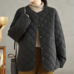 Buddha Stones Women's Casual Plain Buttons Design Cotton Thermal Diamond-quilted Jacket With Pockets - image 24