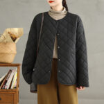 Buddha Stones Women's Casual Plain Buttons Design Cotton Thermal Diamond-quilted Jacket With Pockets - image 20