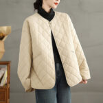 Buddha Stones Women's Casual Plain Buttons Design Cotton Thermal Diamond-quilted Jacket With Pockets - image 13