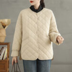 Buddha Stones Women's Casual Plain Buttons Design Cotton Thermal Diamond-quilted Jacket With Pockets - Beige - US14，UK/AU18，EU46 (2XL) - image 11