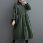 Buddha Stones Plain Buttons Design Women's Cotton Corduroy Fleece-Lined Coat With Pockets - image 15