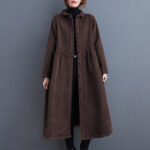 Buddha Stones Plain Buttons Design Women's Cotton Corduroy Fleece-Lined Coat With Pockets - SaddleBrown - US8-10，UK/AU12-14，EU40-42 (2XL) - image 24