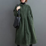 Buddha Stones Plain Buttons Design Women's Cotton Corduroy Fleece-Lined Coat With Pockets - SeaGreen - US8-10，UK/AU12-14，EU40-42 (2XL) - image 10