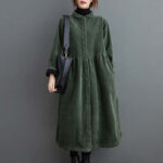 Buddha Stones Plain Buttons Design Women's Cotton Corduroy Fleece-Lined Coat With Pockets - image 13