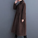 Buddha Stones Plain Buttons Design Women's Cotton Corduroy Fleece-Lined Coat With Pockets - image 26