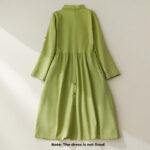 Buddha Stones Causal Commute Plain Buttons Design Lapel Cotton Midi Dress With Pockets - image 2