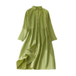 Buddha Stones Causal Commute Plain Buttons Design Lapel Cotton Midi Dress With Pockets - image 10