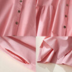 Buddha Stones Causal Commute Plain Buttons Design Lapel Cotton Midi Dress With Pockets - image 14