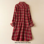 Buddha Stones Spring Color Contrast Plaid Pattern Lapel Cotton Midi Dress With Pockets - image 2