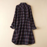 Buddha Stones Spring Color Contrast Plaid Pattern Lapel Cotton Midi Dress With Pockets - MidnightBlue - US8-10，UK/AU12-14，EU40-42 (2XL) - image 21