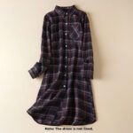 Buddha Stones Spring Color Contrast Plaid Pattern Lapel Cotton Midi Dress With Pockets - image 22