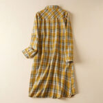 Buddha Stones Spring Color Contrast Plaid Pattern Lapel Cotton Midi Dress With Pockets - Gold - US8-10，UK/AU12-14，EU40-42 (2XL) - image 11