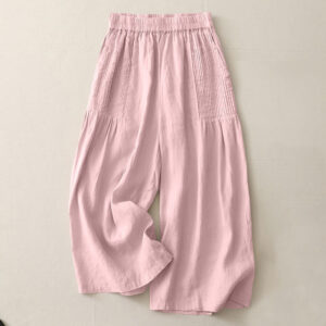 Buddha Stones Casual Plain Tucker Pleats Elastic Women's Polyester Wide Leg Pants With Pockets - MistyRose - US8-10，UK/AU12-14，EU40-42 (2XL) - image 1
