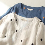 Buddha Stones Casual Dot Pattern Short Sleeve Lace-up Cotton Linen Women's Midi Dress With Pockets - image 13