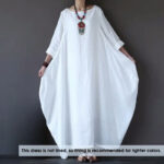 Buddha Stones Solid Color Three Quarter Sleeve Cotton Women's Maxi Dress - image 2