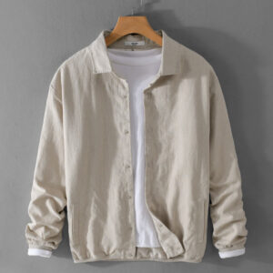 Buddha Stones Ribbed Long Sleeve Design Men's Cotton Linen Jacket Shirt With Pockets - Linen - US/UK/AU42，EU52 (3XL) - image 1