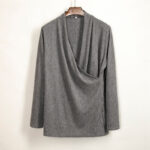 Buddha Stones Vintage Plain Irregular Collar Design Men's Cotton Jacket Shirt - Gray - US14，UK/AU18，EU46 (4XL) - image 3