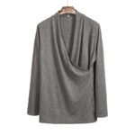 Buddha Stones Vintage Plain Irregular Collar Design Men's Cotton Jacket Shirt - image 9