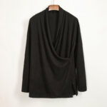Buddha Stones Vintage Plain Irregular Collar Design Men's Cotton Jacket Shirt - Black - US14，UK/AU18，EU46 (4XL) - image 1