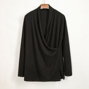 Buddha Stones Vintage Plain Irregular Collar Design Men's Cotton Jacket Shirt - Black - US14，UK/AU18，EU46 (4XL) - image 1