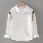 Buddha Stones Spring Casual Patchwork Design Long Sleeve Men Cotton Shirt Clothing - White - US/UK/AU42，EU52 (3XL) - image 1
