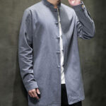 Buddha Stones Simple Tang Suit Plain Chinese Frog-Button Design Men's Cotton Jacket Shirt - image 4