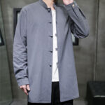 Buddha Stones Simple Tang Suit Plain Chinese Frog-Button Design Men's Cotton Jacket Shirt - image 3