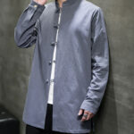 Buddha Stones Simple Tang Suit Plain Chinese Frog-Button Design Men's Cotton Jacket Shirt - image 8