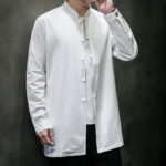 Buddha Stones Simple Tang Suit Plain Chinese Frog-Button Design Men's Cotton Jacket Shirt - image 18