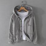 Buddha Stones Ribbed Hem Design Hoodie Men's Cotton Linen Jacket Shirt With Pockets - DarkGray - US/UK/AU42，EU52 (3XL) - image 1