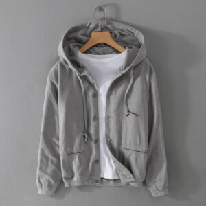 Buddha Stones Ribbed Hem Design Hoodie Men's Cotton Linen Jacket Shirt With Pockets - DarkGray - US/UK/AU42，EU52 (3XL) - image 1