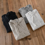 Buddha Stones Ribbed Hem Design Hoodie Men's Cotton Linen Jacket Shirt With Pockets - image 21