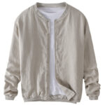 Buddha Stones Casual Solid Color Ribbed Hem Long Sleeve Men's Cotton Linen Shirt With Pockets  - image 14